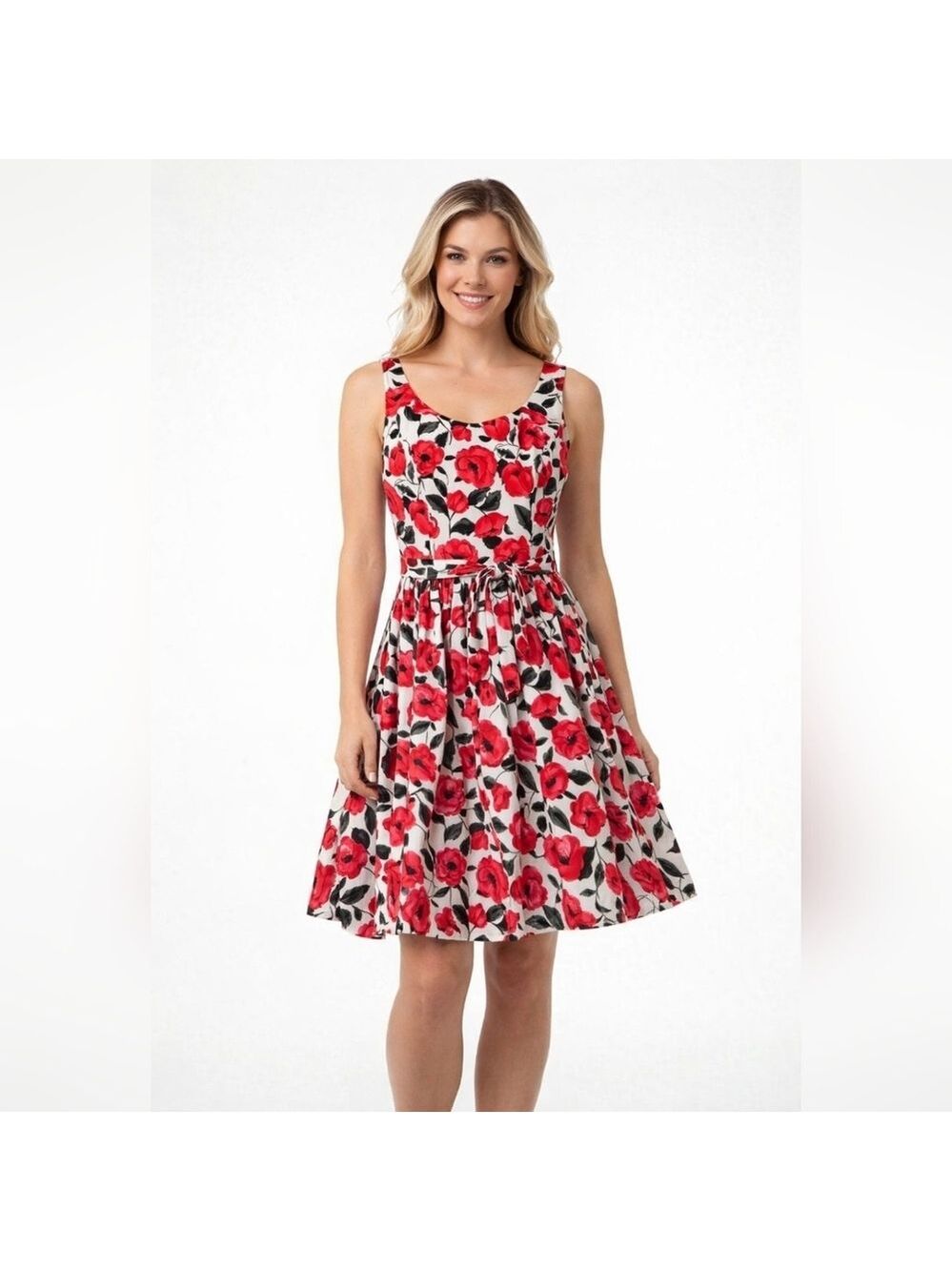 Glensport sleeveless A - line floral dress. Cotton with crinoline lined. Size 14